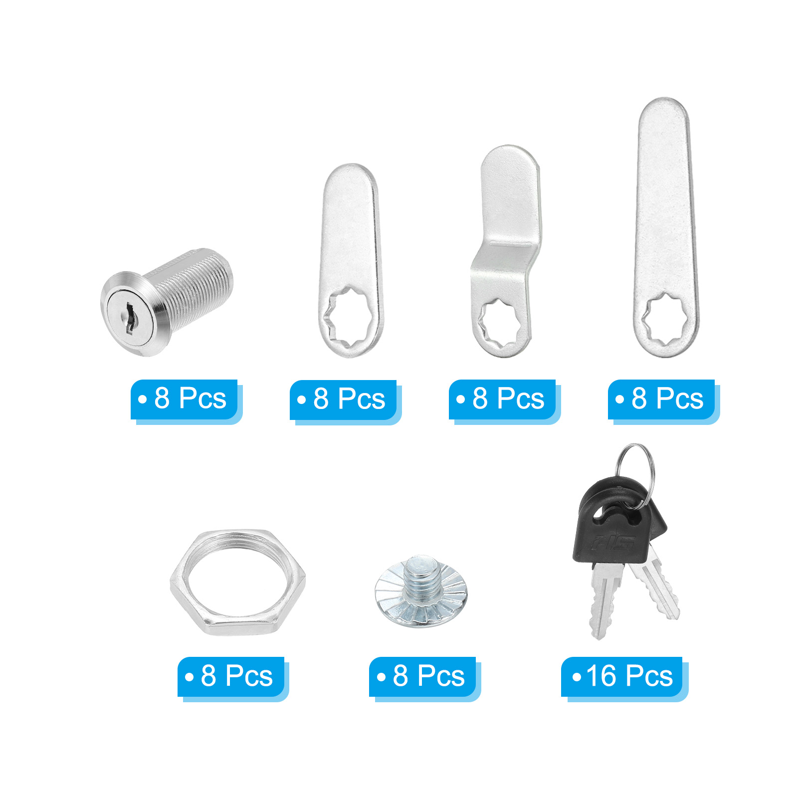 Uxcell Keyed Alike Cabinet Locks 1-1/8 Inch with Key for RV Drawer Storage, Silver 8 Pack