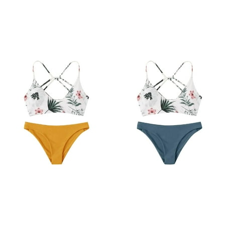 (2-Pack) Kcodviy Set Print Floral Beachwear Ladies Swim Tops By Bra Size Women Push-Up Swimsuit Random Swimsuit with Underwire Bra Swimwear Padded Bikini Swimwears Board Shorts Set Tankinis Set