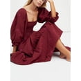 thumbnail image 3 of Women Floral Embroidered Maxi Dress Long Puff Sleeve Square Neck Boho Flowy Dress with Pockets Smocked Swing Long Dresses, 3 of 7