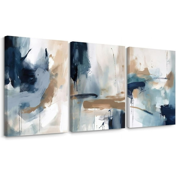 Navy Blue Pictures Wall Art Abstract Modern Painting Canvas Brown Watercolor Wall Art Decor Abstract Blue Poster Minimalist Graffiti Prints Artwork for Living Room 12x16 Inch Unframed Set of 3