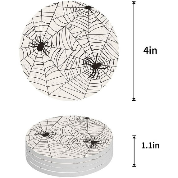 FMSHPON Halloween Bat Set of 6 Round Coaster for Drinks, Absorbent Ceramic Stone Coasters Cup Mat with Cork Base for Home Kitchen Room Coffee Table Bar Decor