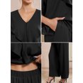 thumbnail image 5 of INSPIRE CHIC Women's Mother of Bride Sets Chiffon Ruffles V Neck Top Wide Legs Pantsuits Wedding Guest 2 Pieces Pants Suits M Black, 5 of 6
