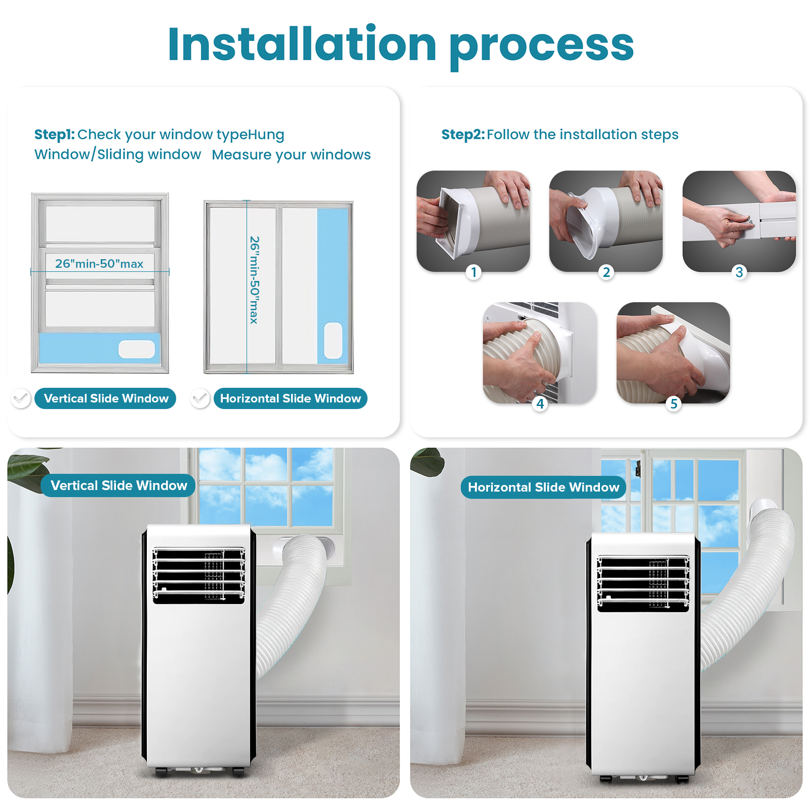 Electactic 8000 BTU 3 in 1 Portable Air Conditioner with remove control, cools up 350 Sq Ft, 24h Timer, White