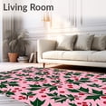 thumbnail image 2 of ODIKA 4'x6' Machine Washable Non-Slip Area Rug, Holly Berry Vine Traditional Holiday Bathroom Ensemble High Traffic Rug with Pad, Pink, 627872, 2 of 8