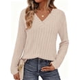 thumbnail image 1 of Remera PRETTYGARDEN de Manga Larga con Cuello en V y Tejido Acanalado Beige Talla L, 1 of 5