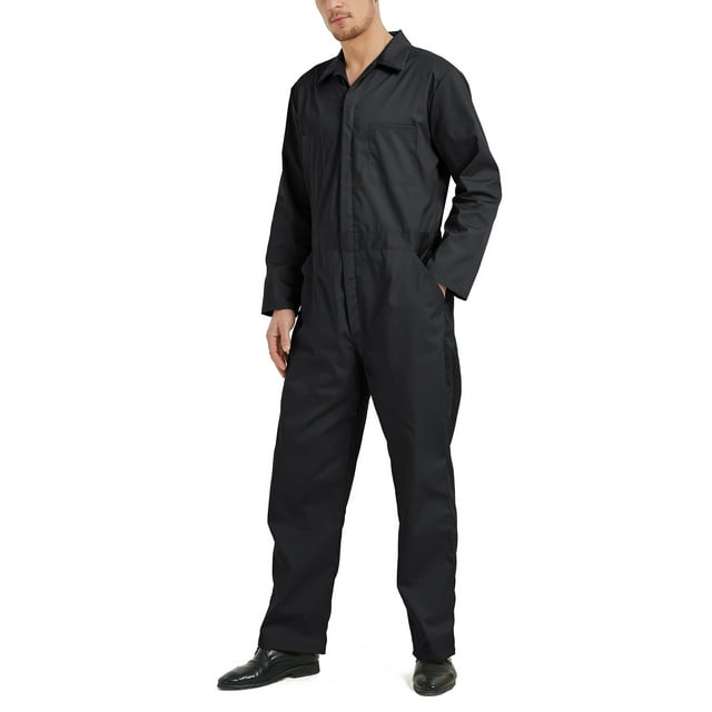 TOPTIE Men Lightweight Work Coveralls, Long Sleeve Zip Front Coveralls with Pockets, Elastic Waist Workwear Jumpsuit