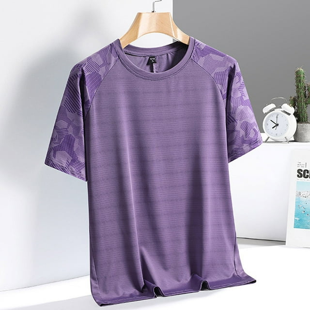 Tops para hombre, blusas y camisas de cuello redondo y manga corta para hombre, camiseta deportiva informal de manga corta con cuello redondo transpirable de seda de hielo para hombre, blusa para homb