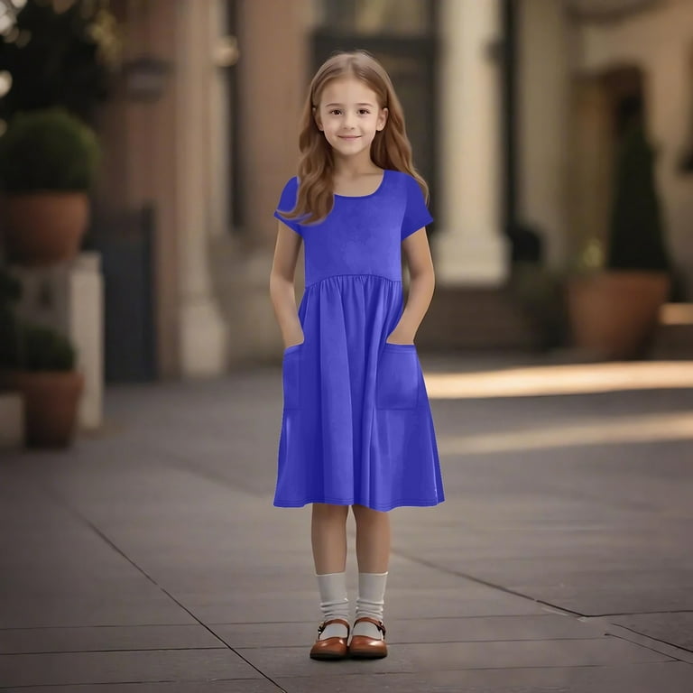 cute blue dresses for tweens Arshiner Girls Dresses Square Neck Cut Out Shirred Party Cute Tween Dress-Clear Blue-8-9-years
