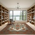thumbnail image 2 of ODIKA 9'x12' Washable Area Rug Vinyl Orange Aged Botanical Mirrored Panel Details Bedside Sunflower for Master Suite, California King, Under Bed, Non-Shedding, Easy Care, 2 of 7