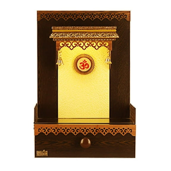 Wooden Dark Brown Textured Mandir / Temple With LED Lights for Home and Office | Home Temple | Puja Mandir |Wall Hanging Table Top Home