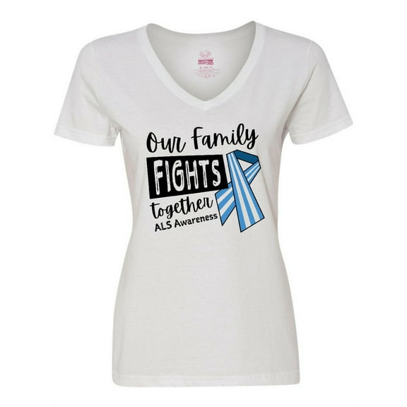 Inktastic Our Family Fights Together ALS Awareness Women's V-Neck T-Shirt