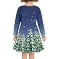 thumbnail image 3 of Renewold Xmas Trees Bow Design Dress for Girls Casual School Dance Outfits Toddler Long Sleeve Round Neck Christmas Holiday Twirly Skater Dress Size XL, 3 of 4