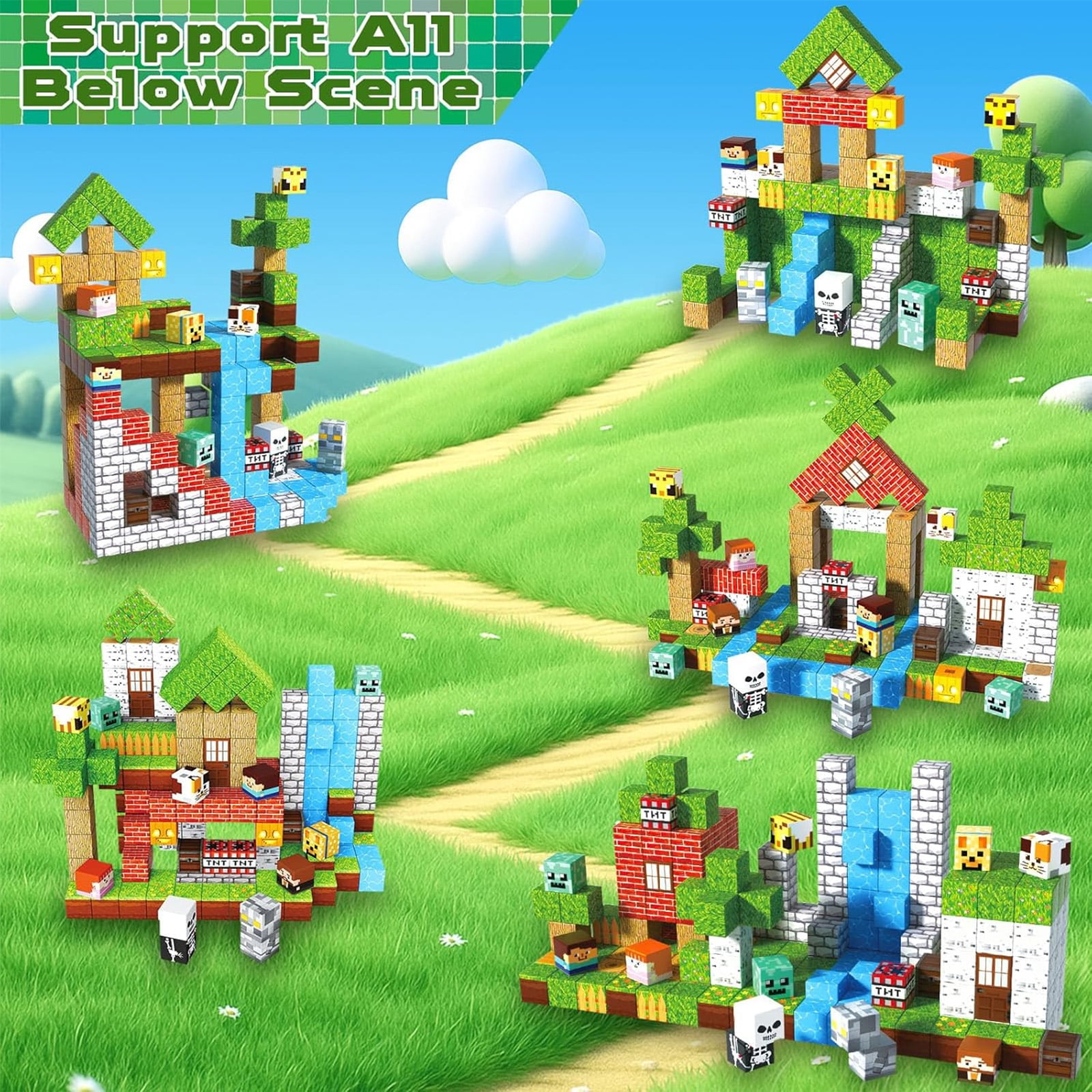 Annexfun 200Pcs Magnetic Blocks - Magnetic Building Blocks, Magnet Cubes Game, Stacking Forest Set, STEM Montessori Sensory Stacking Toys for Kids, Birthday Gifts for Boys and Girls Age 3+ Years Old