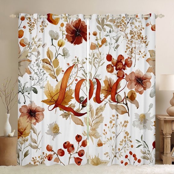 Castle Fairy Autumn Tree Leaves Black Out Curtains for Teens Women Men,Vintage Rustic Flower Curtains Pack Of 2 (42X63 Each),Botanical Plants Bedroom Curtains,Breathable Home Decor