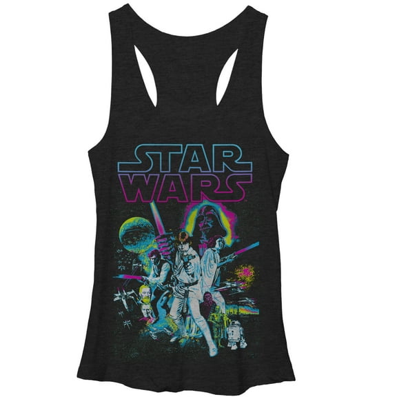 Women's Star Wars Neon Collage Racerback Tank Top Black Heather X Large