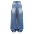 thumbnail image 7 of FEDPOP Girls Wide Leg Baggy Jeans, High Waisted Denim Pants with Pockets, Casual Y2K Loose Trousers for Kids, Blue, 8-14Y, 7 of 7