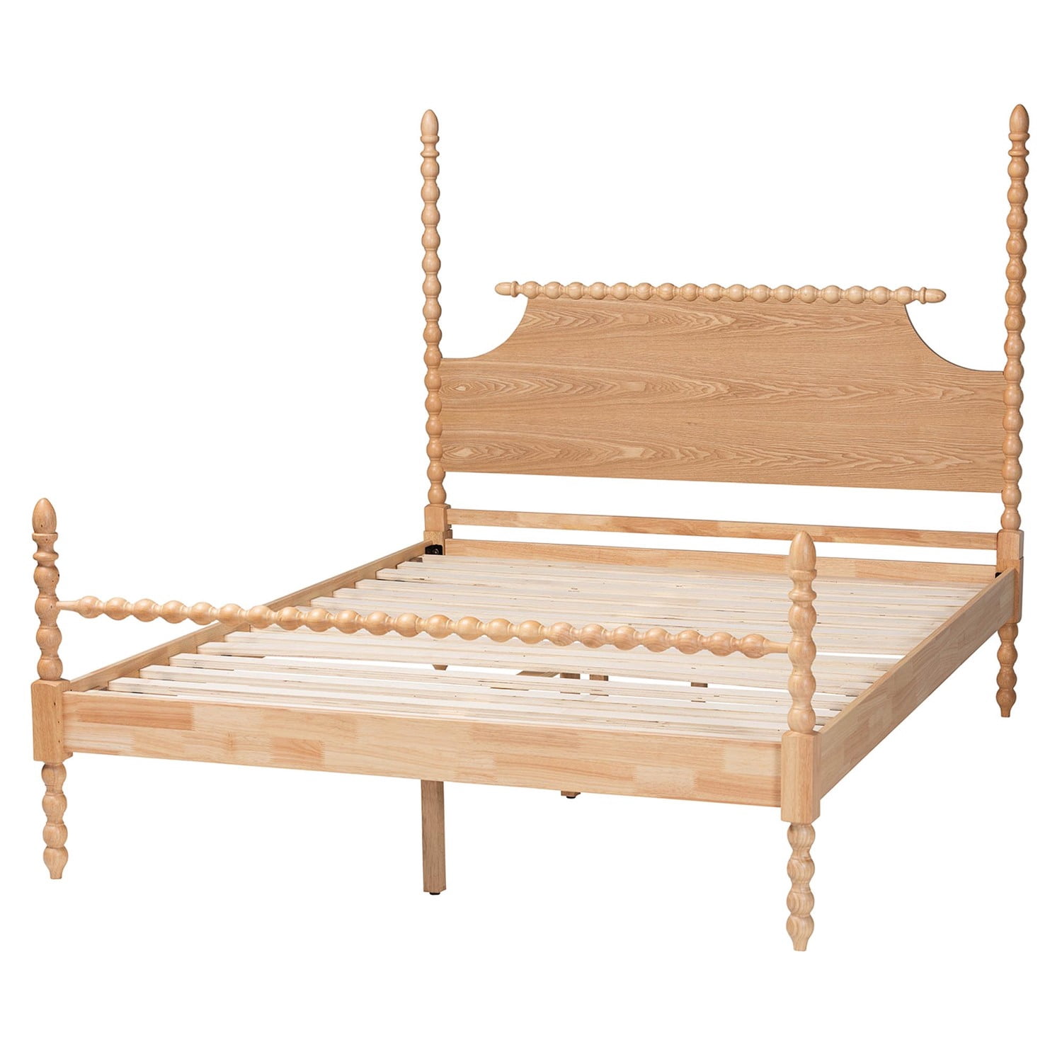 Baxton Studio Caliana Bobbin Four-Poster Platform Bed Natural Brown Queen