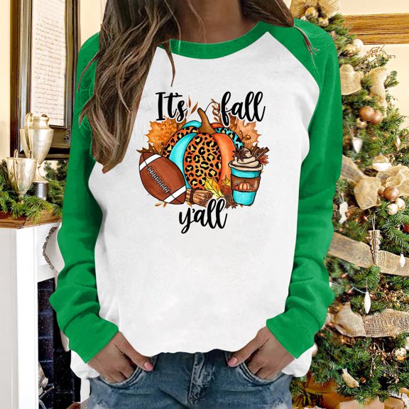 Brilliant Womens Round Neck T Shirts It's Fall Yall Woman Round Neck Print Pullover Tops Long Sleeve Blouse Clearance Clothes under $5.00