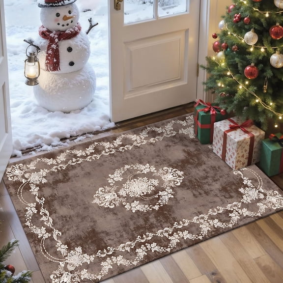 2x3 Entryway Rug Bathroom Rugs for Front Door Bedroom Kitchen, Washable Vintage Print Carpet, Floor Mat with Non Slip Backing