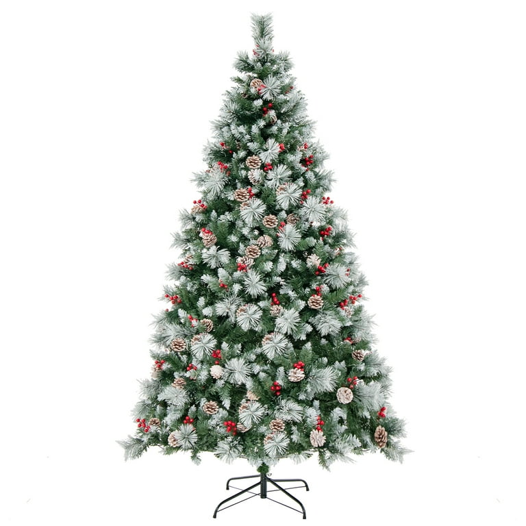 Costway 7 FT Pre-Lit Artificial Hinged Christmas Tree with Pine