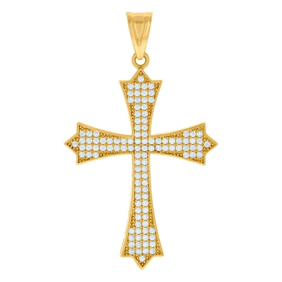 10k Yellow Gold Mens Cubic Zirconia Cross Religious Charm Pendant Necklace for Men - 2.9 Grams