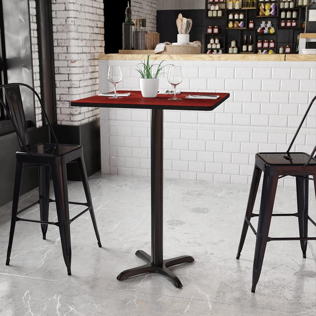 Bowery Hill Table de Bar Carré de 30 Pouces pour Restaurant, Noir et Acajou
