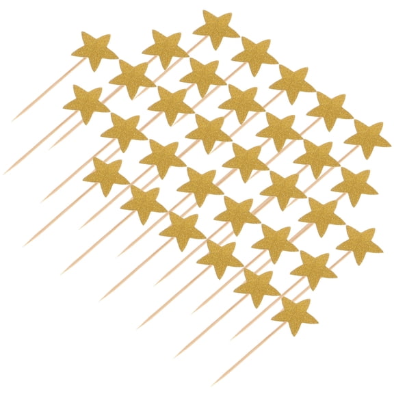 FUEENIRVA 70Pcs Reusable Golden Paper and Wood Cupcake Toppers for Home Baking Decor