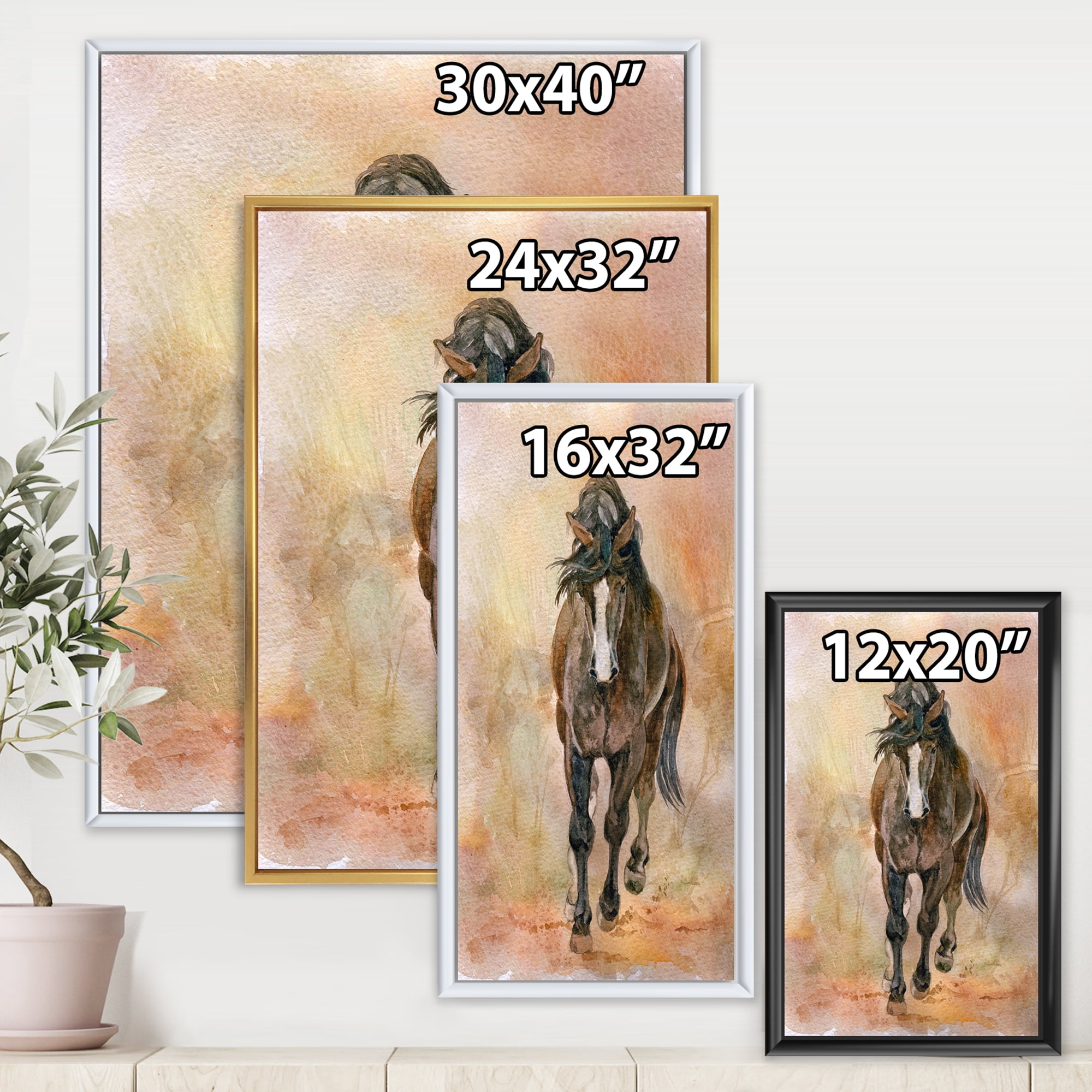 Designart 'Abstract Portrait Of Beautiful Chestnut Horse I' Farmhouse Framed Canvas Wall Art Print