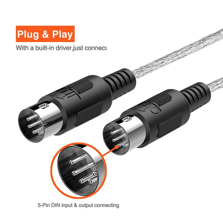USB MIDI Cable Adapter, USB Type A Male to MIDI Din 5 Pin In-Out Cable  Interface with LED Indicator for Music Keyboard - AliExpress