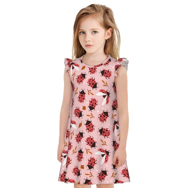 Balery Cute Ladybugs 1 Camisón de princesa para niñas, pijama de algodón con mangas abullonadas, suave y bonito.-Medium