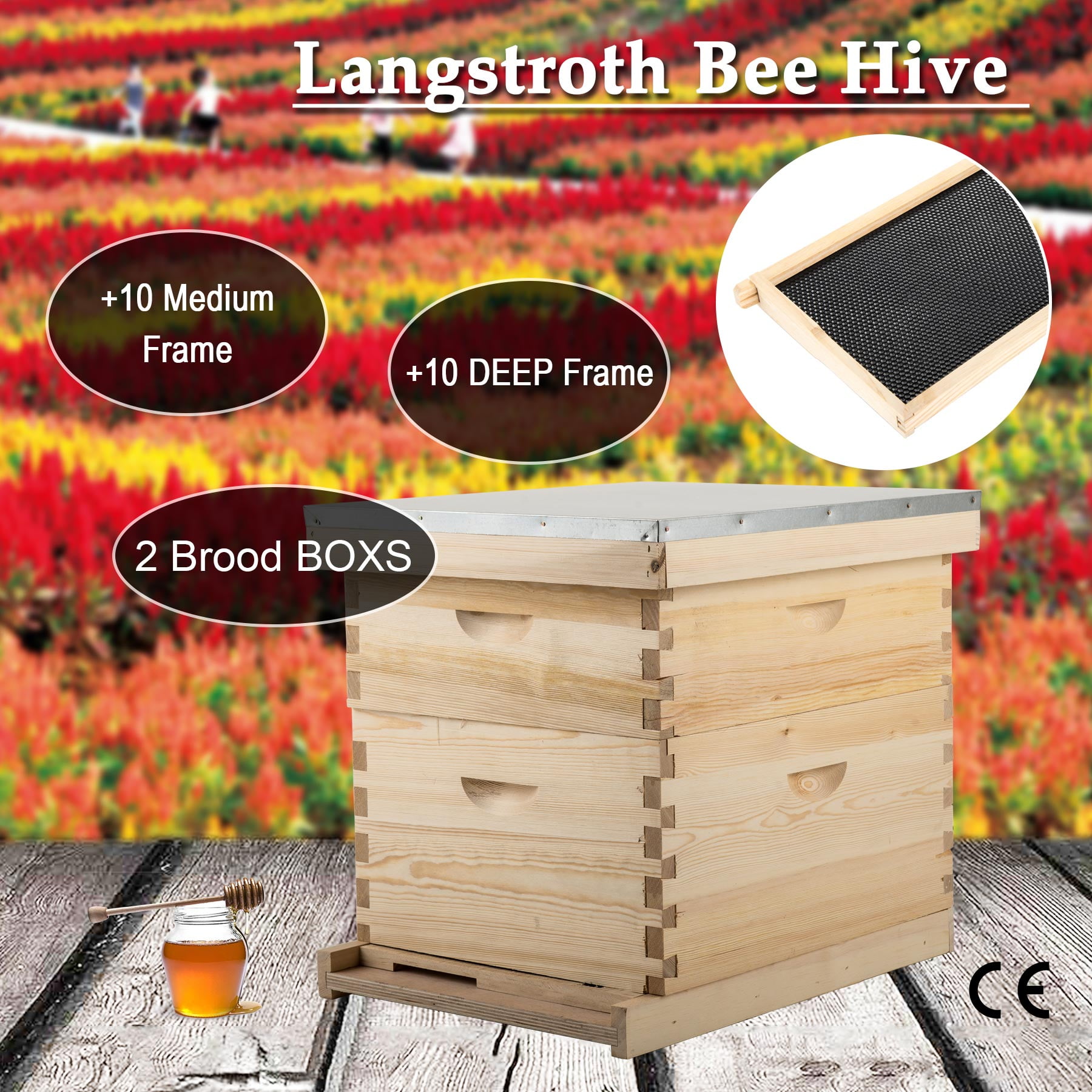 Beekeeping Brood Cedarwood Box 7 Pcs Upgraded AUTO Honey Hive Beehive Frames 