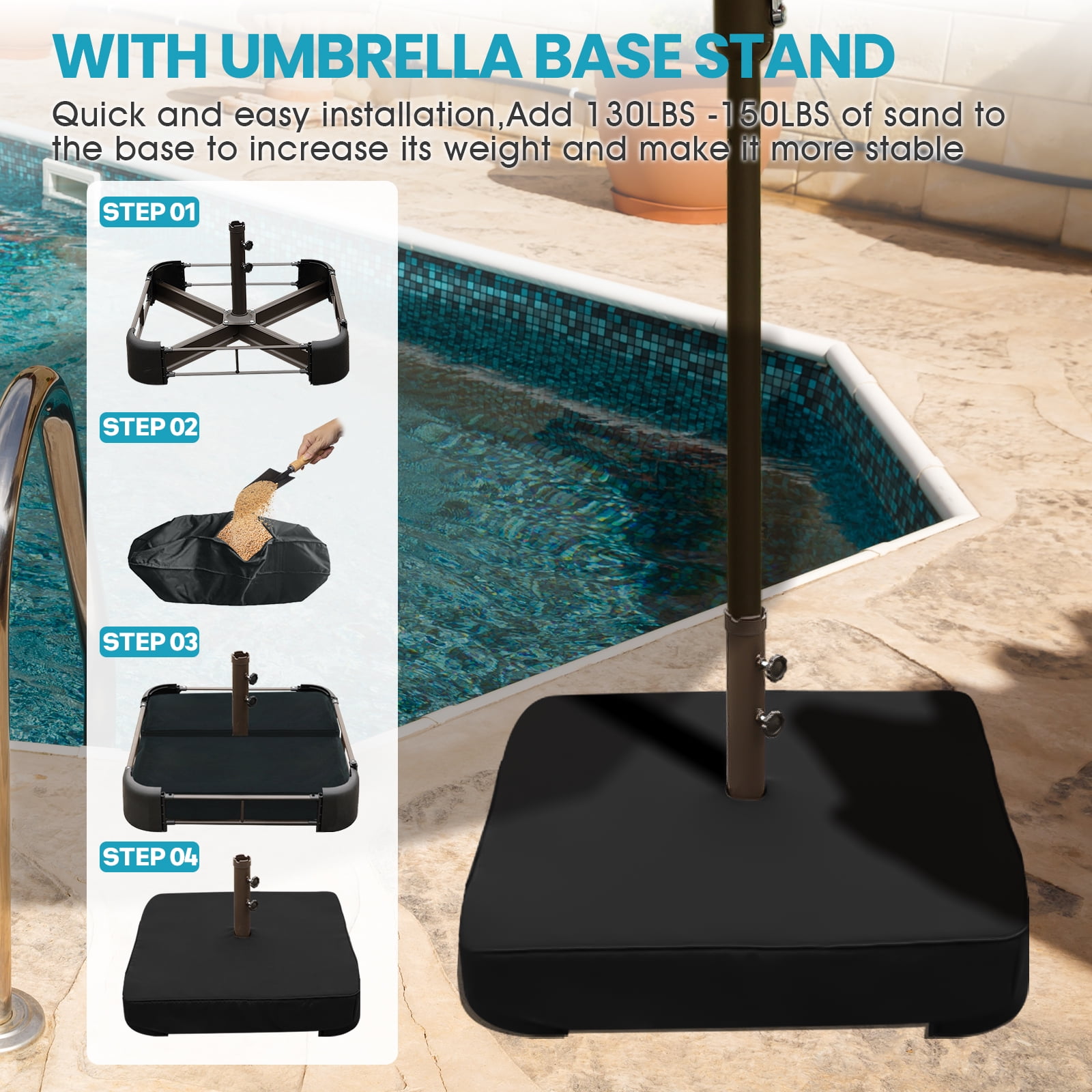 Aoodor 15ft Large Patio Umbrella with Base Stand, Outdoor Double-Sided Rectangle Umbrella - Red