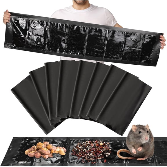 Qualirey 8 Pcs 47 Inch Ultra Large Sticky Mouse Glue Traps Sticky Rat Trap That Work for Rats Roaches Rodents Heavy Duty Pre Baited Mats Indoor Outdoor Catch Pest (Black)