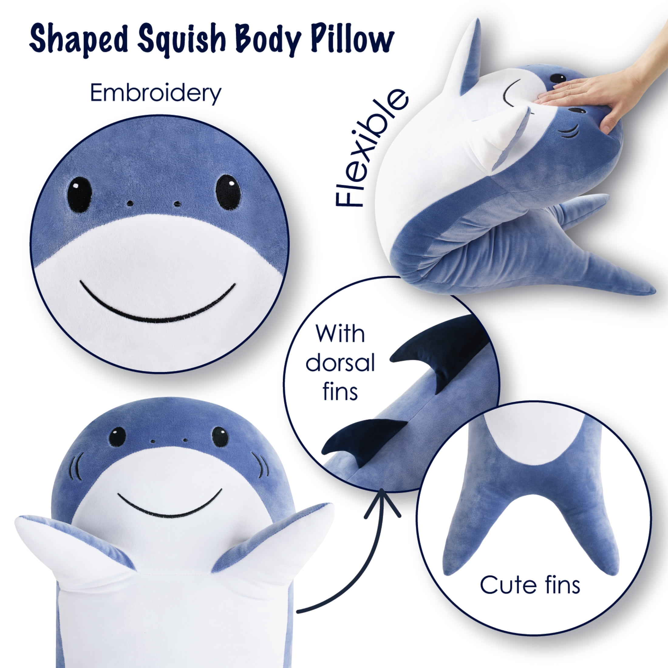 B Kids Shark Squishy Body Pillow, Navy