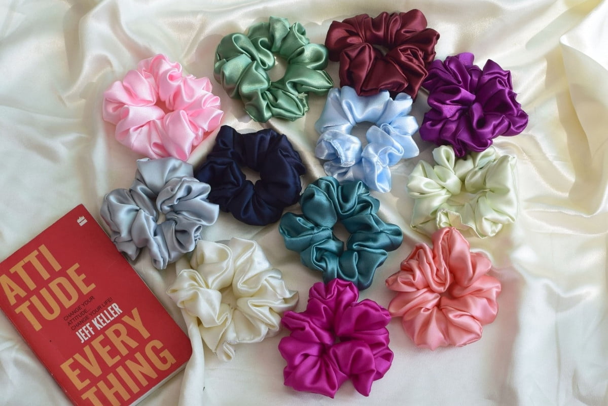 SHOPCREW 12 Pcs Soft Silk Satin Hair Scrunchies for Women and Girls Ponytail Holder Thick Hair Bands Ties Accessories 4.5 Inches