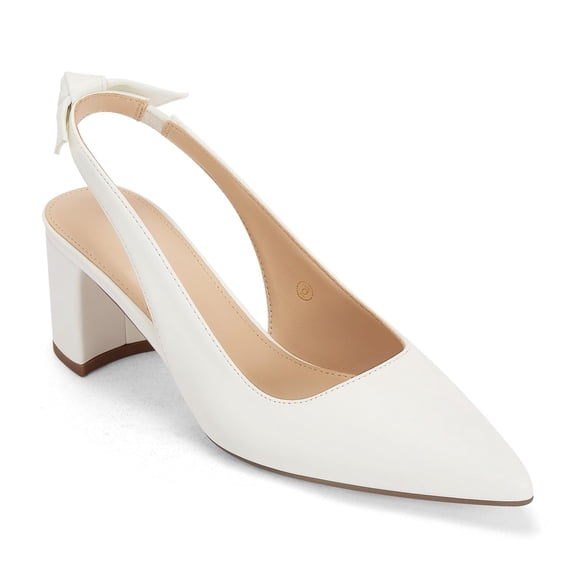 Womens Pumps Pointed Toe Slip on Slingback Cute Bowknot Classic Chunky Block Heels
