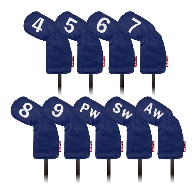 9x Golf Iron Headcover Set, Golf Club Head Cover con gran número ,,,7,8,9,PW,SW,AW Protección Cuello Impermeable Guardia Accesorios para golf , DYNWAVEMX Cubierta de cabeza de hierro de golf