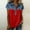 *Red, variant on ClodeEU Women's Notch Collar Patchwork Denim Short Sleeve Shirt ,Trendy Casual Blouse Green,Womens Plus S