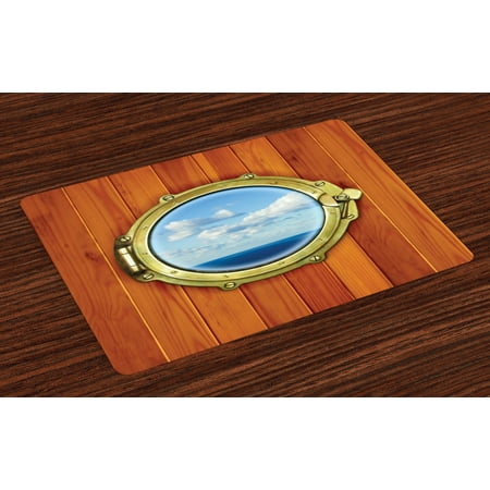 

Nautical Placemats Set of 4 Porthole on Wooden Background Window Ship Old Sailing Vessel Print Washable Fabric Place Mats for Dining Room Kitchen Table Decor Dark Orange Gold Pale Blue by Ambesonne