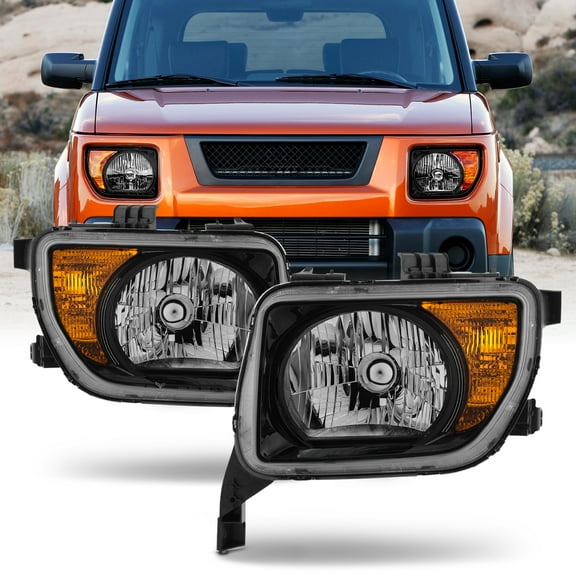 AKKON - Fit 2003-2008 Honda Element 03-08 OE Style Halogen Headlights Headlamp Black Housing Driver - Passenger Replacement Direct Fit Assembly