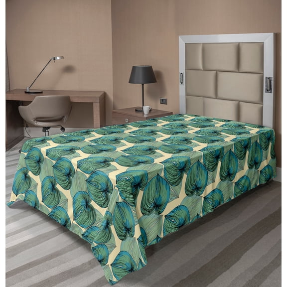 Ambesonne Exotic Flat Sheet, Abstract Leaf Summer Botany, TwinXL Size, Cream Sea Green Sky Blue