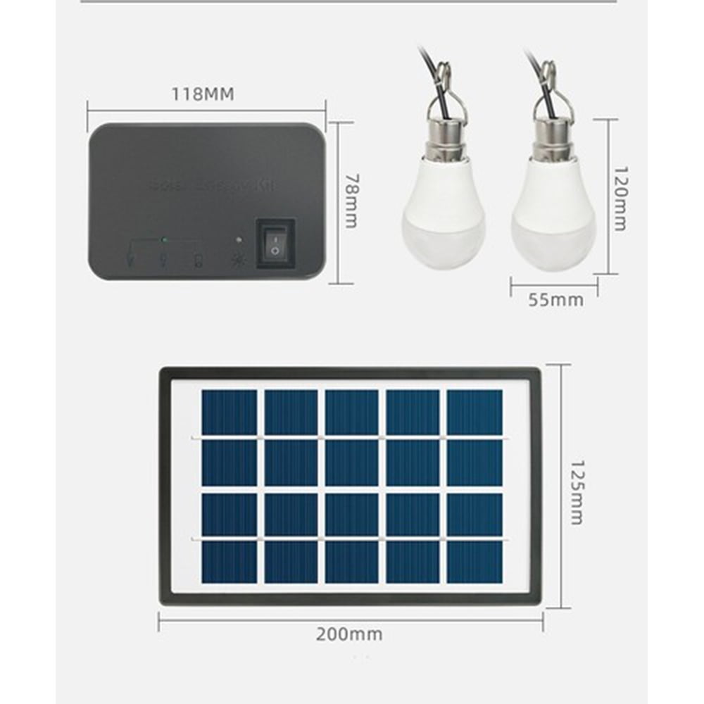 3W Solar Panel Powered Light w/2 Solar LED Bulb Tent Lamp Yard Camping Outdoor
