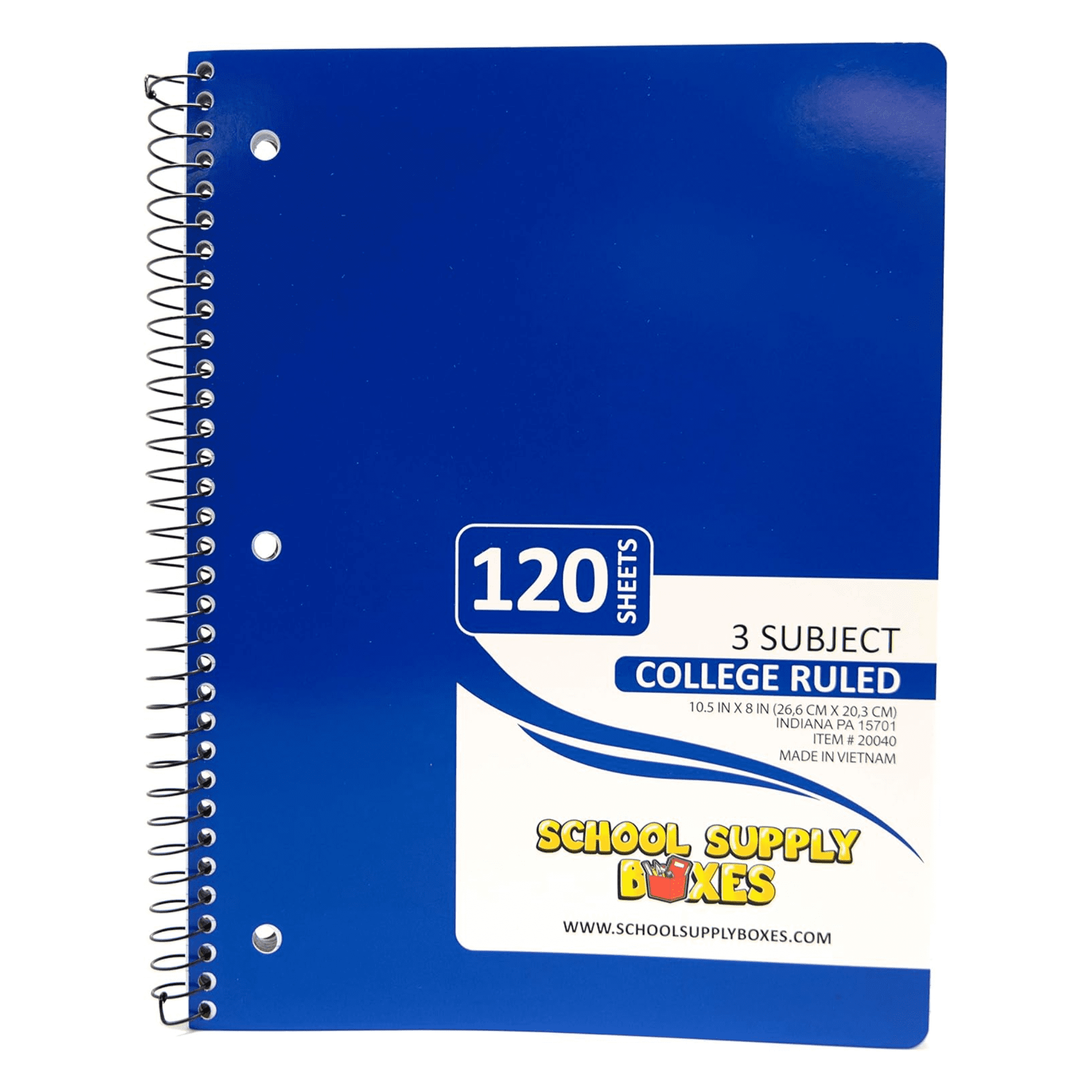 School Supply Boxes | (Color Varies - Blue, Black, Yellow, Red, or Green) College-Ruled 3 Subject Notebooks | 24 Pack | 10.5 IN x 8 IN (120 Sheets) Notebooks for School, Work & Office