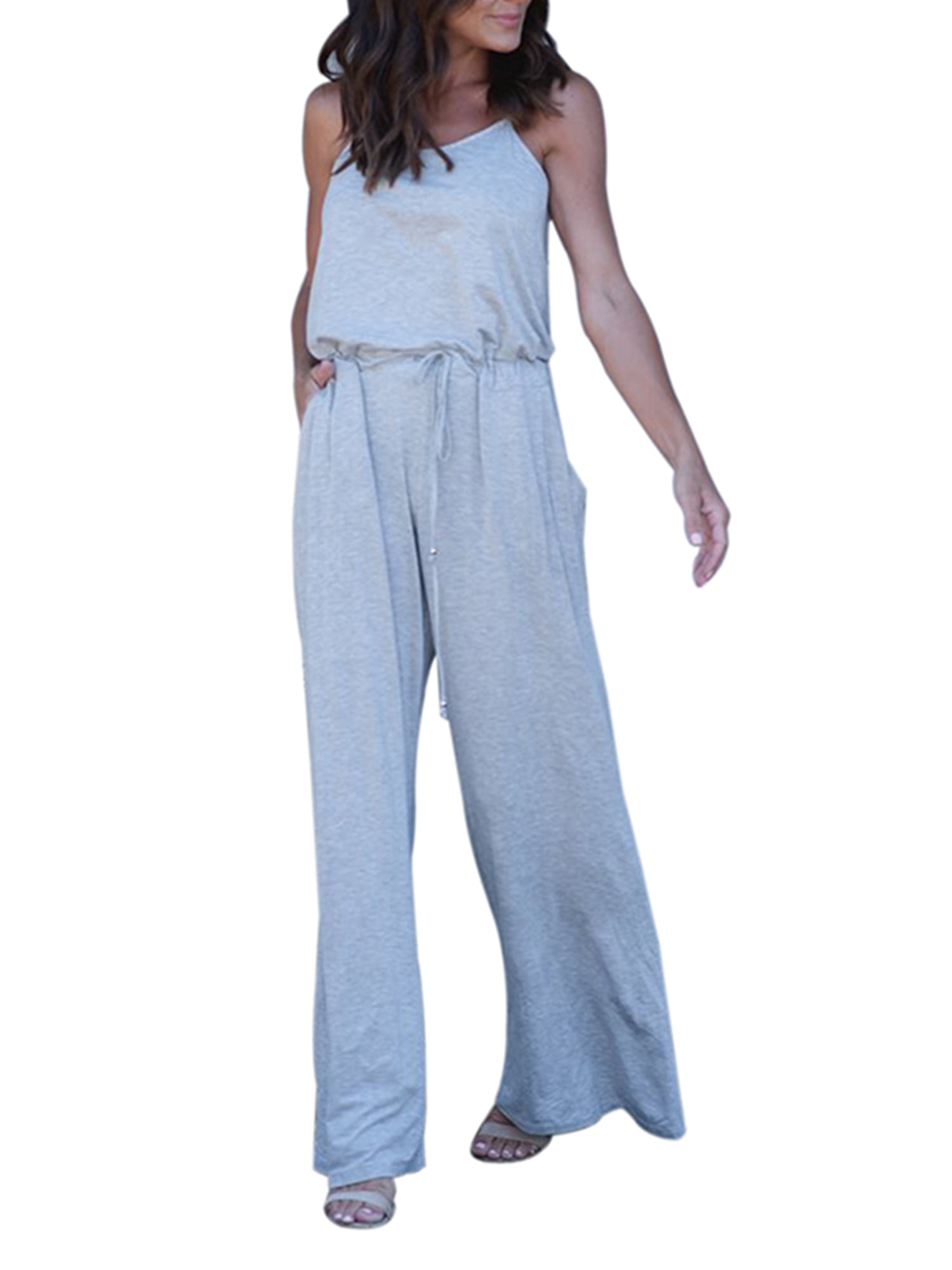 Lady Sleeveless Loose Wide Leg Jumpsuit Overalls Summer Casual Trousers Romper 