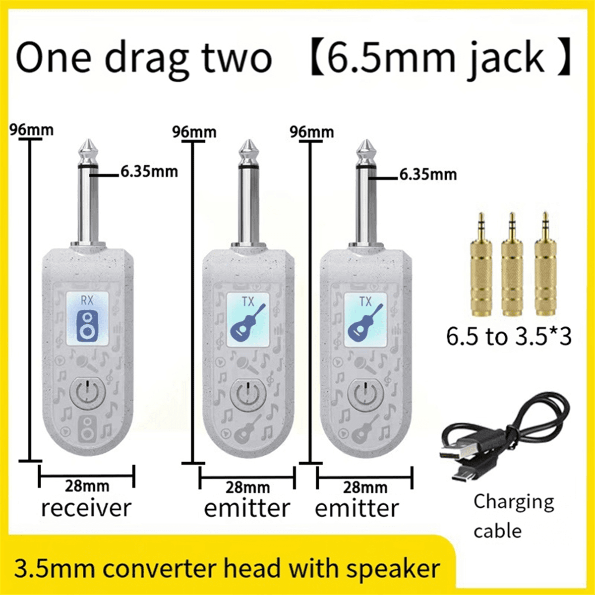 2.4G Wireless Instrument Pickup Guitar Transmitter Receiver Plug Play for 6.35mm Audio Interface Electric Instruments A,1 x Receiver 2 x Transmitter 1 x Charging Cable,White