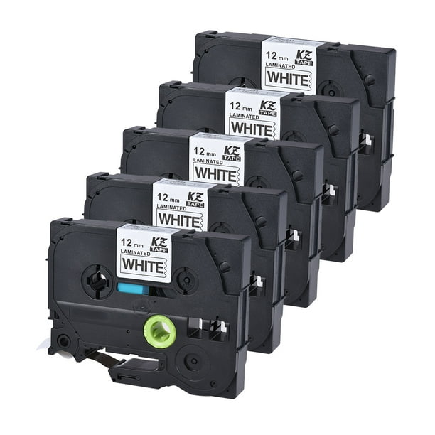 5pcs Ruban d'Étiquettes Laminé Noir sur Blanc Compatible pour Imprimante d' Étiquettes P-touch Frère PT-1010/PT-2100/PT-18R/PT-E200/PT-9500 12mm * 8M 