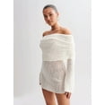 thumbnail image 6 of Women'S Off Shoulder Mini Skirt Bodycon Long Sleeve Crochet Out Going Mesh Elegant Sweater Dress White S, 6 of 8