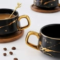 thumbnail image 3 of Tazas de espresso de porcelana fina, tazas de espresso de mármol, 300 ml, base de madera para sostener la taza, incrustadas en una caja de regalo, complementan todas las decoraciones de estilo, 3 of 6