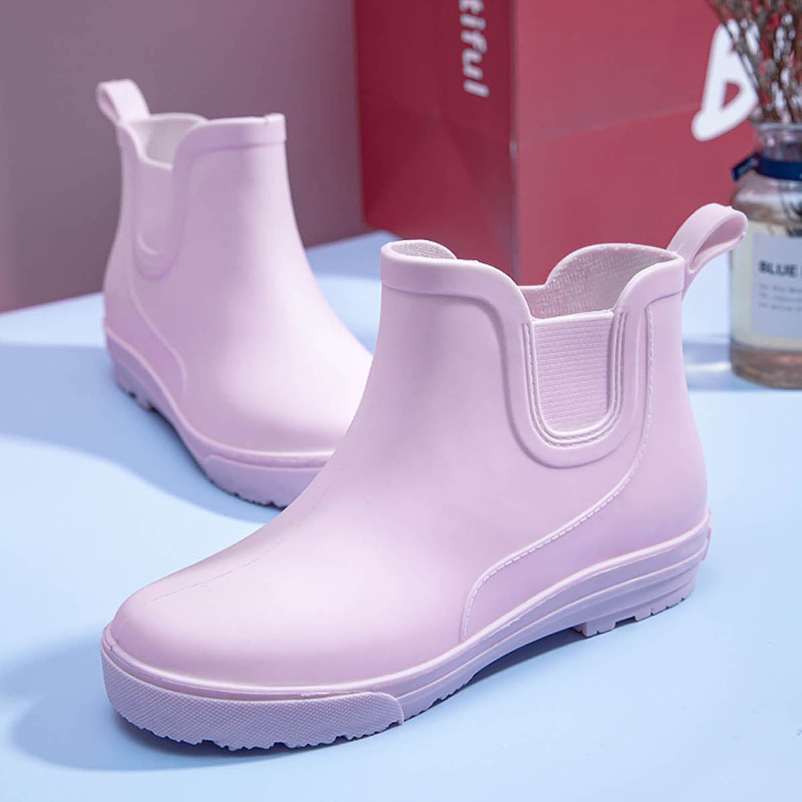 Juosiy Women's Short Rain Boots Water-proof Comfortable Insole Lightweight Stylish Ankle Outdoor Water Shoes