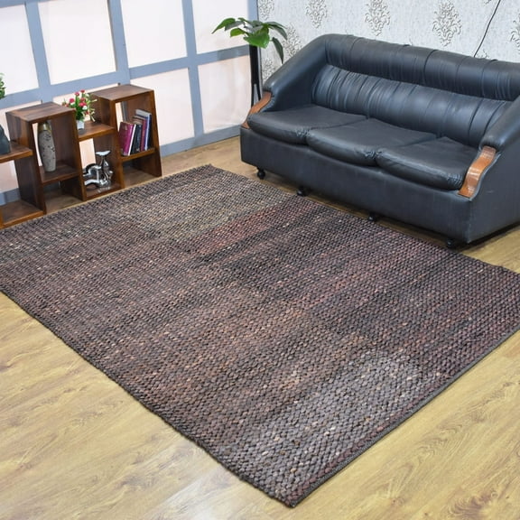 Hand Woven Jute Eco-Friendly Area Rugs - 3'X5', Rectangle Shape, Brownish Charcoal Color, Solid Plain Pattern, High Pile, Natural Fiber, Outdoor Indoor Handmade Area Rugs For Living Room (J00023)